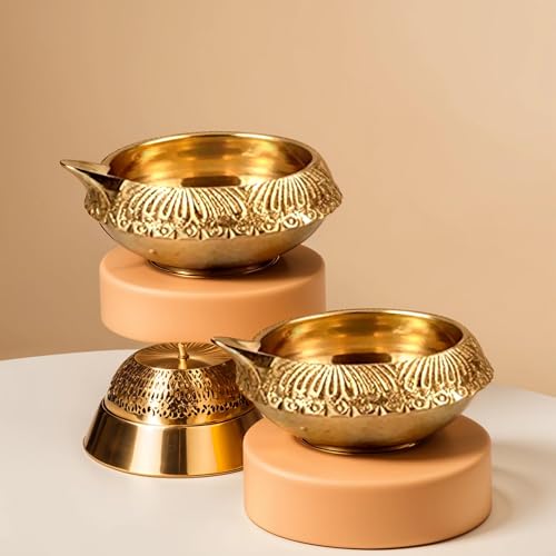 Hashcart Brass Diya for Puja Kuber Diya [ Pack of 8 ] - Handmade Indian Puja Oil Lamp for Diwali Decorations - Diwali Diyas Indian Return Gifts [ Size 2.5 inch, Small ] Hashcart® - Image 5