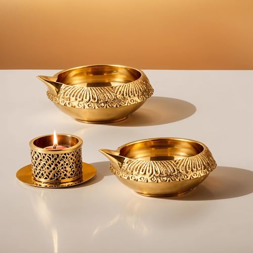 Hashcart Brass Diya for Puja Kuber Diya [ Pack of 8 ] - Handmade Indian Puja Oil Lamp for Diwali Decorations - Diwali Diyas Indian Return Gifts [ Size 2.5 inch, Small ] Hashcart® - Image 2