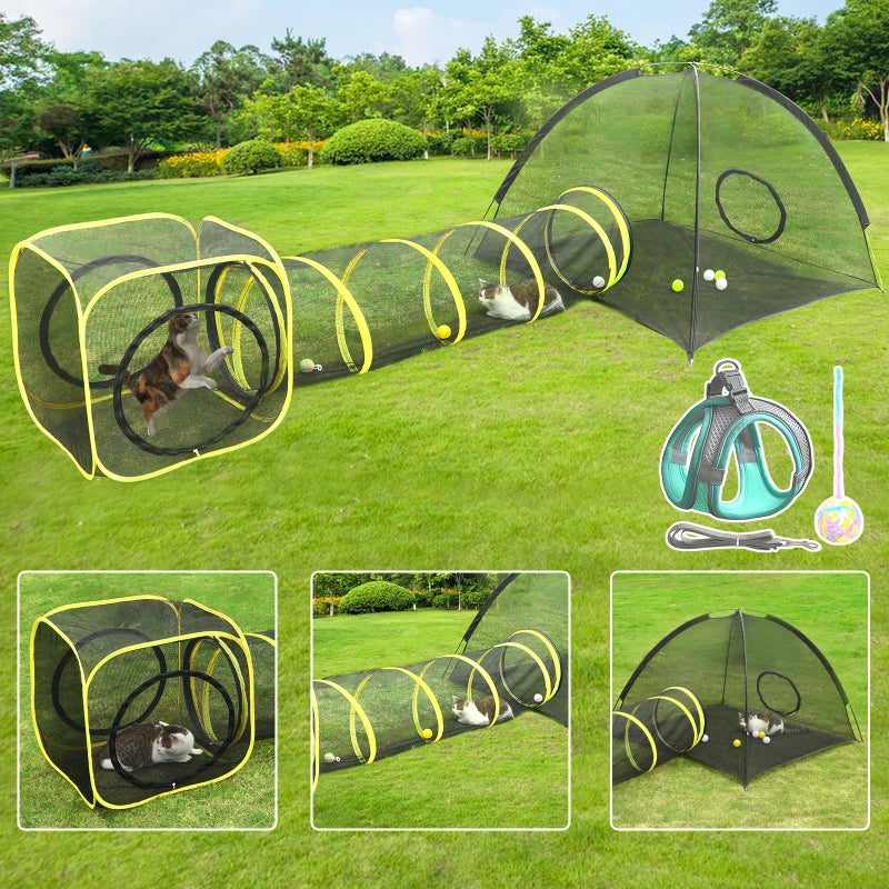 Wilwolfer Outdoor Cat Enclosures for Indoor, Portable Mesh Tent, Outdoor pet Tunnel, Cat Playhouse with Adjustable Cat Harness and Leash for Walking, Colorful Tease Ball for Small Animals - Image 1