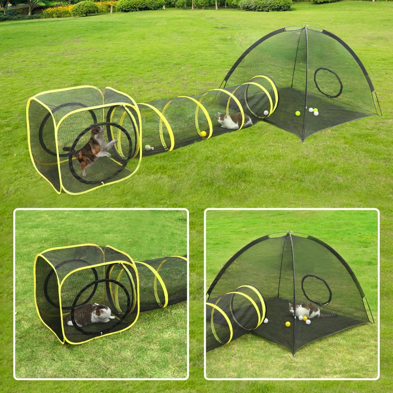 Wilwolfer Outdoor Cat Enclosures for Indoor, Portable Mesh Tent, Outdoor pet Tunnel, Cat Playhouse with Adjustable Cat Harness and Leash for Walking, Colorful Tease Ball for Small Animals - Image 5