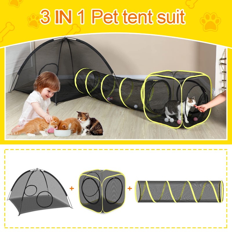 Wilwolfer Outdoor Cat Enclosures for Indoor, Portable Mesh Tent, Outdoor pet Tunnel, Cat Playhouse with Adjustable Cat Harness and Leash for Walking, Colorful Tease Ball for Small Animals - Image 2