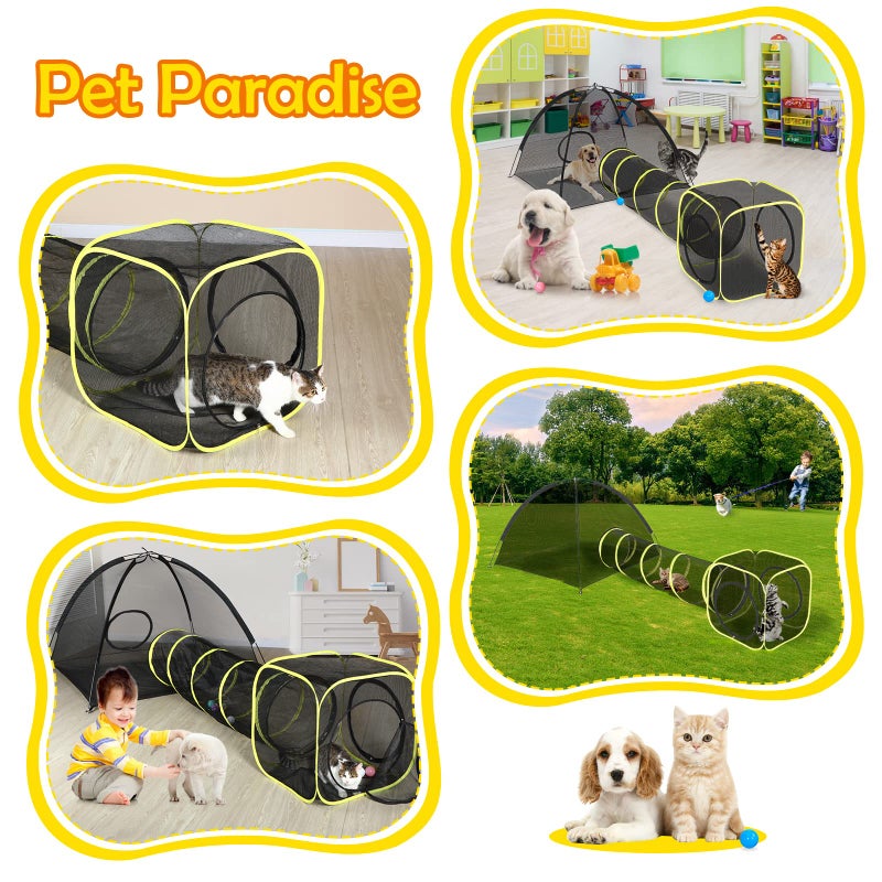 Wilwolfer Outdoor Cat Enclosures for Indoor, Portable Mesh Tent, Outdoor pet Tunnel, Cat Playhouse with Adjustable Cat Harness and Leash for Walking, Colorful Tease Ball for Small Animals - Image 3