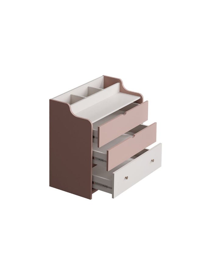 DANUBE HOME Blossom 3 Drawer Dresser With Storage Organiser | Durable Vanity Table | Dressing Makeup Desk | Modern Design Bedroom Furniture L85xW45xH80cm - Blush Pink+Light Beige - Image 5