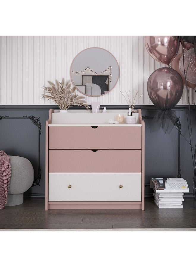DANUBE HOME Blossom 3 Drawer Dresser With Storage Organiser | Durable Vanity Table | Dressing Makeup Desk | Modern Design Bedroom Furniture L85xW45xH80cm - Blush Pink+Light Beige - Image 1