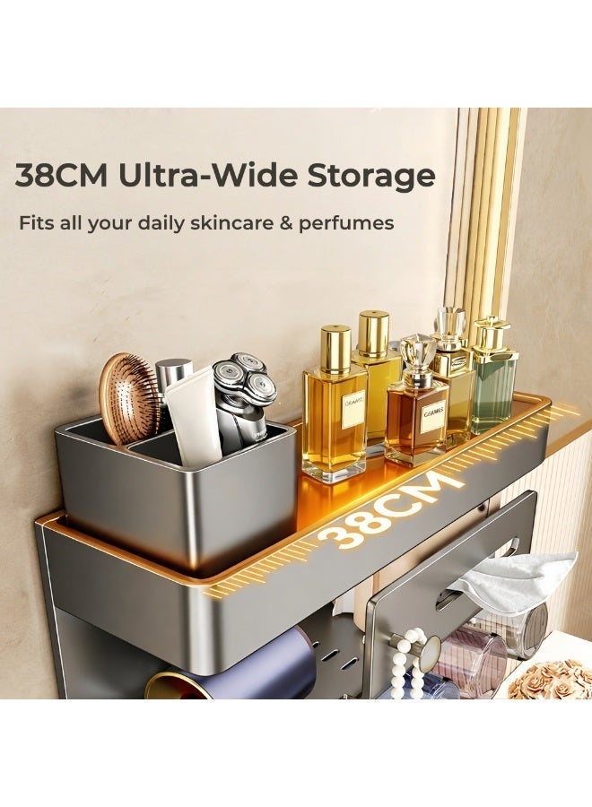 Shangxing Wall-Mounted Bathroom Organizer Shelf with Tissue Holder, Hair Dryer Rack & Hooks – Multifunctional Storage for Toiletries, Towels and Accessories - Image 4