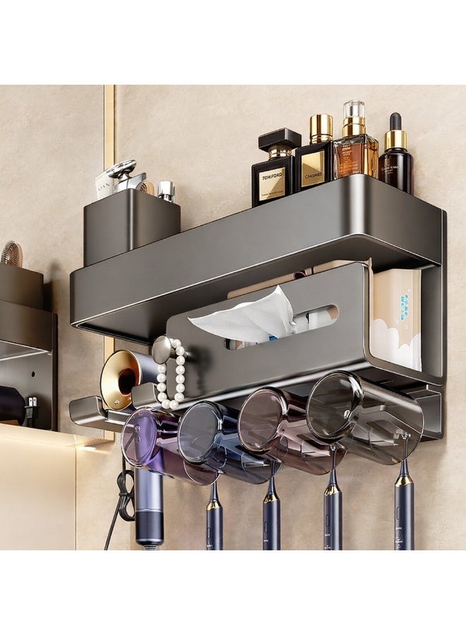 Shangxing Wall-Mounted Bathroom Organizer Shelf with Tissue Holder, Hair Dryer Rack & Hooks – Multifunctional Storage for Toiletries, Towels and Accessories - Image 1