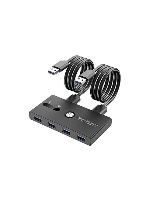 4-Port USB 3.0 Peripheral Switch Selector Hub for Mouse, Keyboard, Scanner, Printer, PC, Laptop, and Mobile Hard Drives with One-Button Switch and 2 USB 3.0 Cables Included.