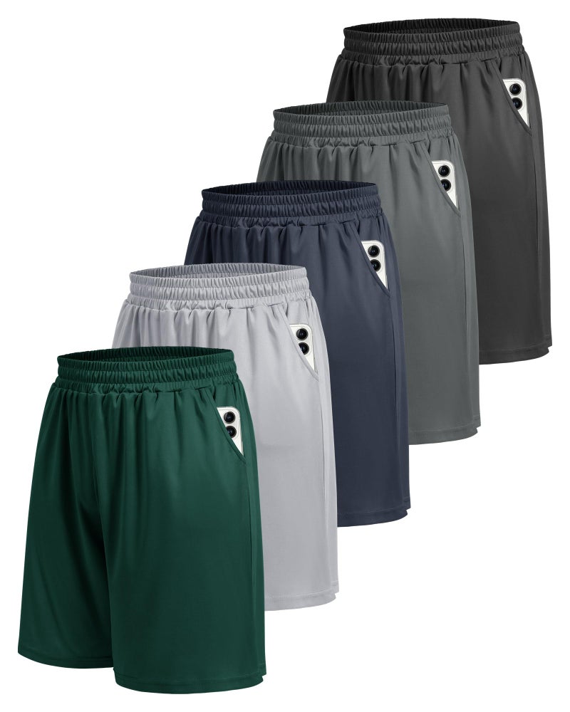 BOOJO 5 Pack Athletic Gym Mens Shorts - Workout Black Quick Dry Basketball Shorts with Pockets for Running Casual Activewear - Image 1