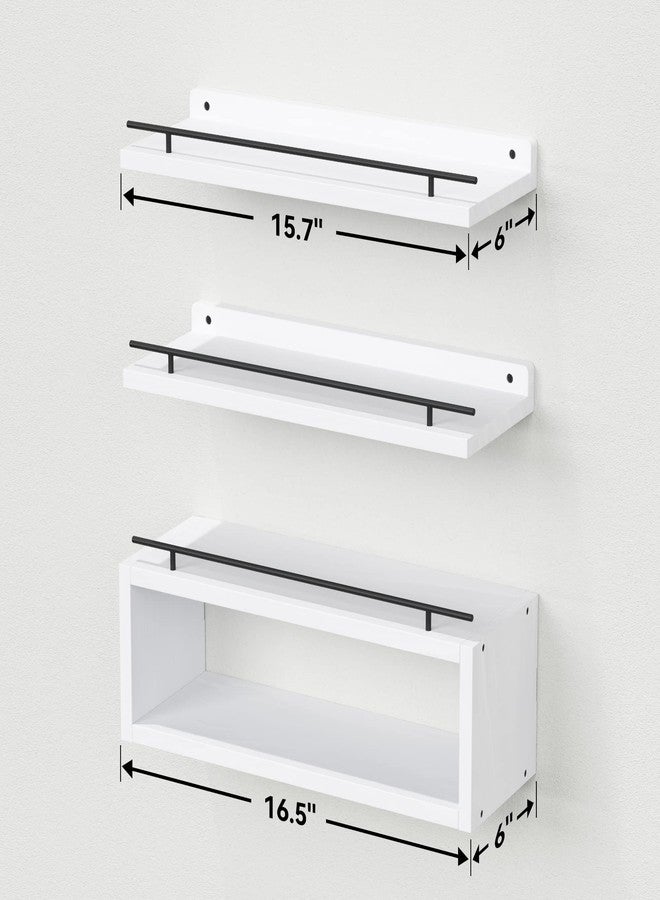 WOPITUES Floating Shelves for Wall with Cube Shelf, Wall Shelves with Metal Rail for Decor, Bathroom Organizers and Storage, Over Toilet Shelves for Bathroom, Toilet Paper-White - Image 4