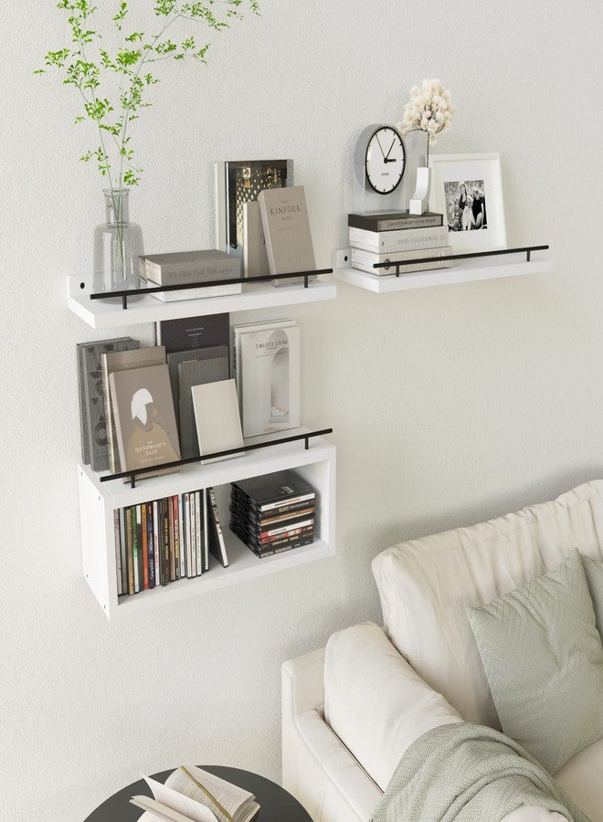 WOPITUES Floating Shelves for Wall with Cube Shelf, Wall Shelves with Metal Rail for Decor, Bathroom Organizers and Storage, Over Toilet Shelves for Bathroom, Toilet Paper-White - Image 5