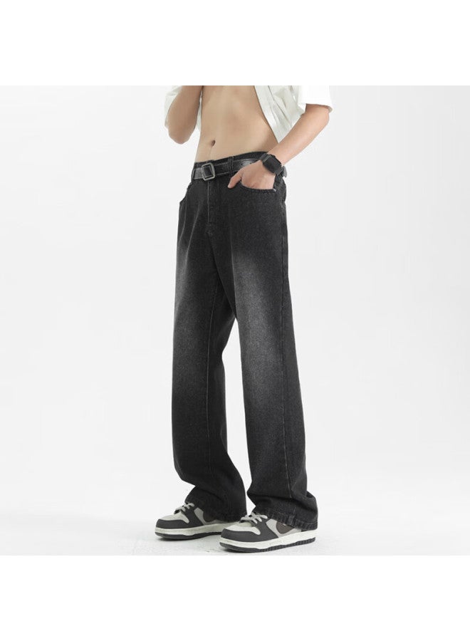 Maybeyond Men's Summer Slim Fit Flared Jeans High Waist Pants Ma27 Black Gray XL - Image 5