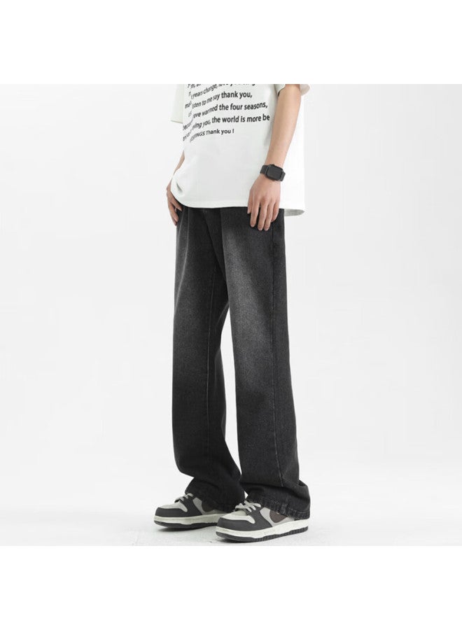 Maybeyond Men's Summer Slim Fit Flared Jeans High Waist Pants Ma27 Black Gray XL - Image 4