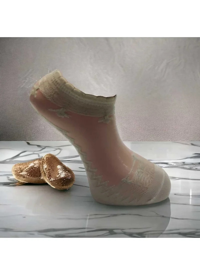 Seva Cream Tulle Socks with Lace Embroidery - 3 Pairs