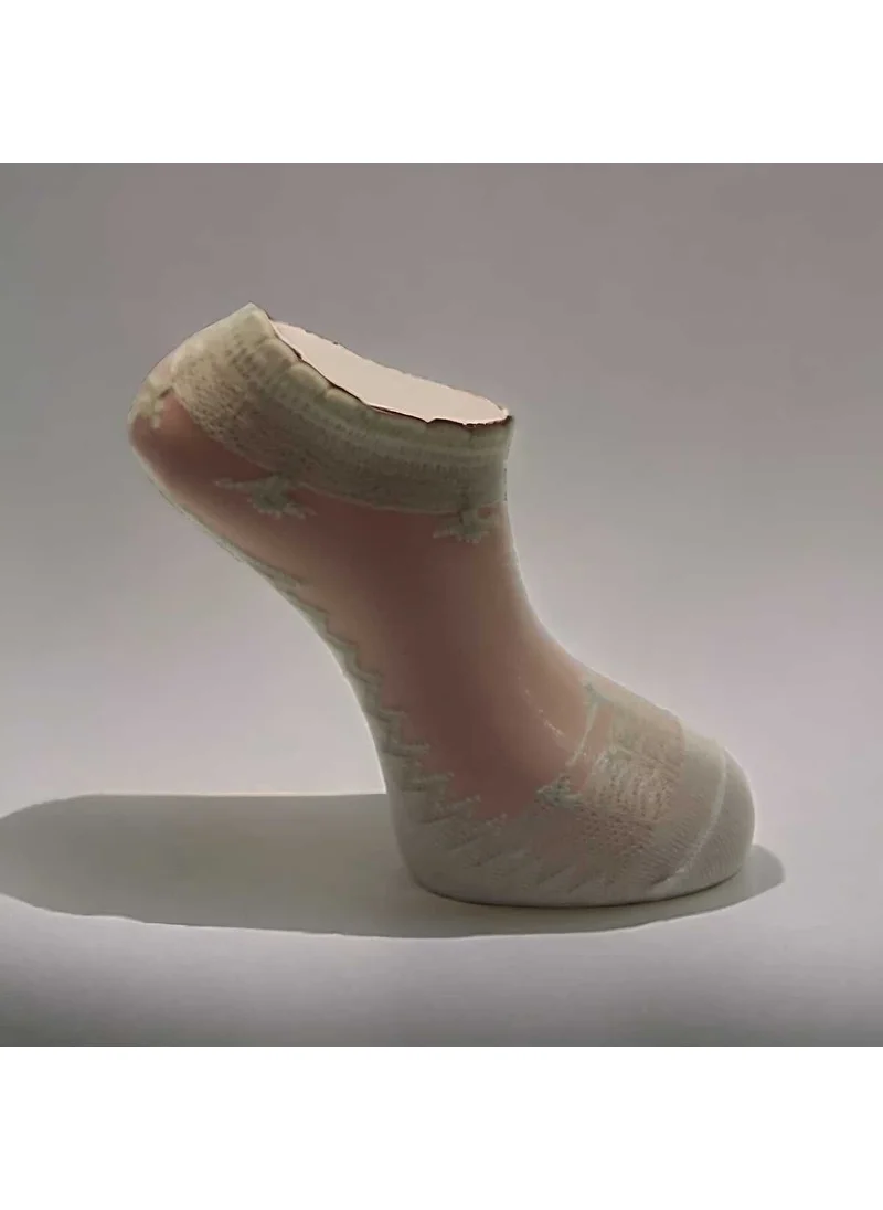 Seva Cream Tulle Socks with Lace Embroidery - 3 Pairs