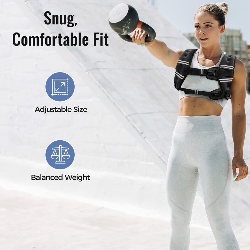 Zeerun Weighted Vest for Women & Men with Reflective Stripe and Adjustable Buckle, Comfortable & Durable Rucking Vest for Walking, Running & Strength Training, 18LBS-Black - Image 3