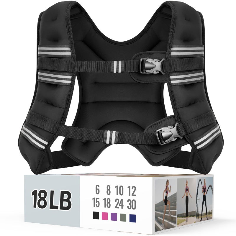 Zeerun Weighted Vest for Women & Men with Reflective Stripe and Adjustable Buckle, Comfortable & Durable Rucking Vest for Walking, Running & Strength Training, 18LBS-Black - Image 1