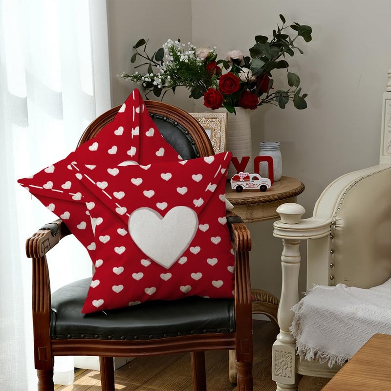 AACORS Valentine's Day Pillow Cover 20X20 Set of 2,Love Heart Decorations Holiday Farmhouse Decorative Pillow Case Decor for Sofa Couchï¼ˆRedï¼‰ AK004-20 - Image 4