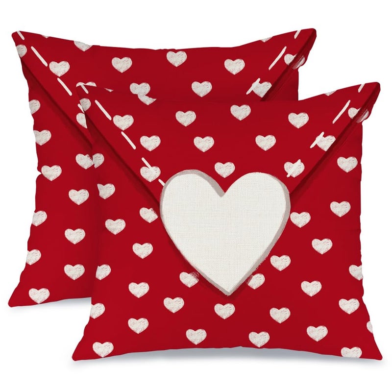 AACORS Valentine's Day Pillow Cover 20X20 Set of 2,Love Heart Decorations Holiday Farmhouse Decorative Pillow Case Decor for Sofa Couchï¼ˆRedï¼‰ AK004-20 - Image 1