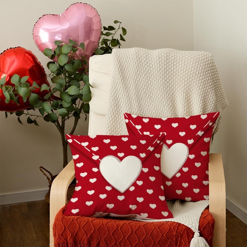 AACORS Valentine's Day Pillow Cover 20X20 Set of 2,Love Heart Decorations Holiday Farmhouse Decorative Pillow Case Decor for Sofa Couchï¼ˆRedï¼‰ AK004-20 - Image 2