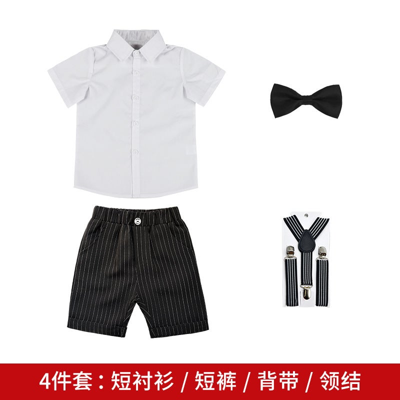 Children's Suit Spring and Summer New Boys' Strap Pants Suit Fashion Korean Dress Performance Competition Host Photography Clothing - Image 1