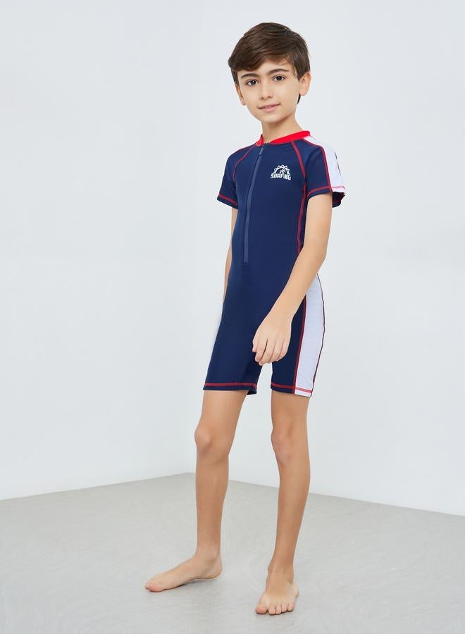Styli Boys Color Block Swimsuit With Front Zip - Image 1