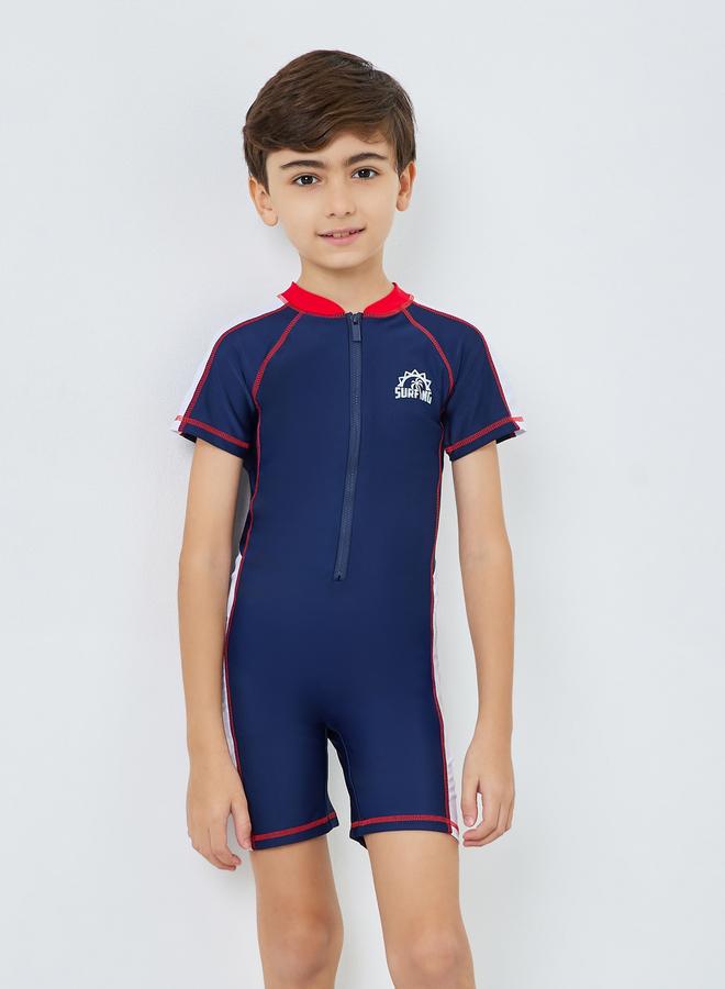 Styli Boys Color Block Swimsuit With Front Zip - Image 2