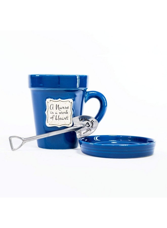 Divinity Boutique Flower Pot Ceramic Mugs, 3 Piece Set, Med Blue-Nurse - Image 2