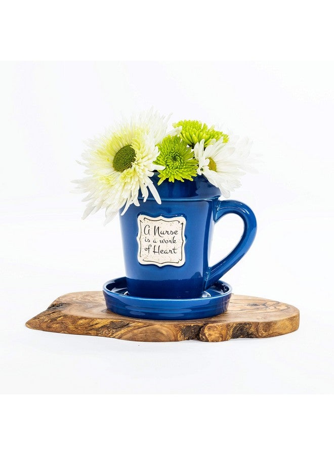 Divinity Boutique Flower Pot Ceramic Mugs, 3 Piece Set, Med Blue-Nurse - Image 3