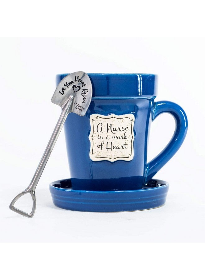 Divinity Boutique Flower Pot Ceramic Mugs, 3 Piece Set, Med Blue-Nurse - Image 1