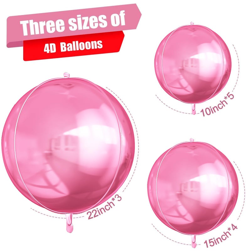 Vibzox 12Pcs Pink Round Foil Balloons, 22" 15" 10" 4D Helium Ball Balloon, Metallic Pink Foil Balloon for Birthday Valentine's Day Graduation Wedding Anniversary Disco Prom Party Decorations - Image 2