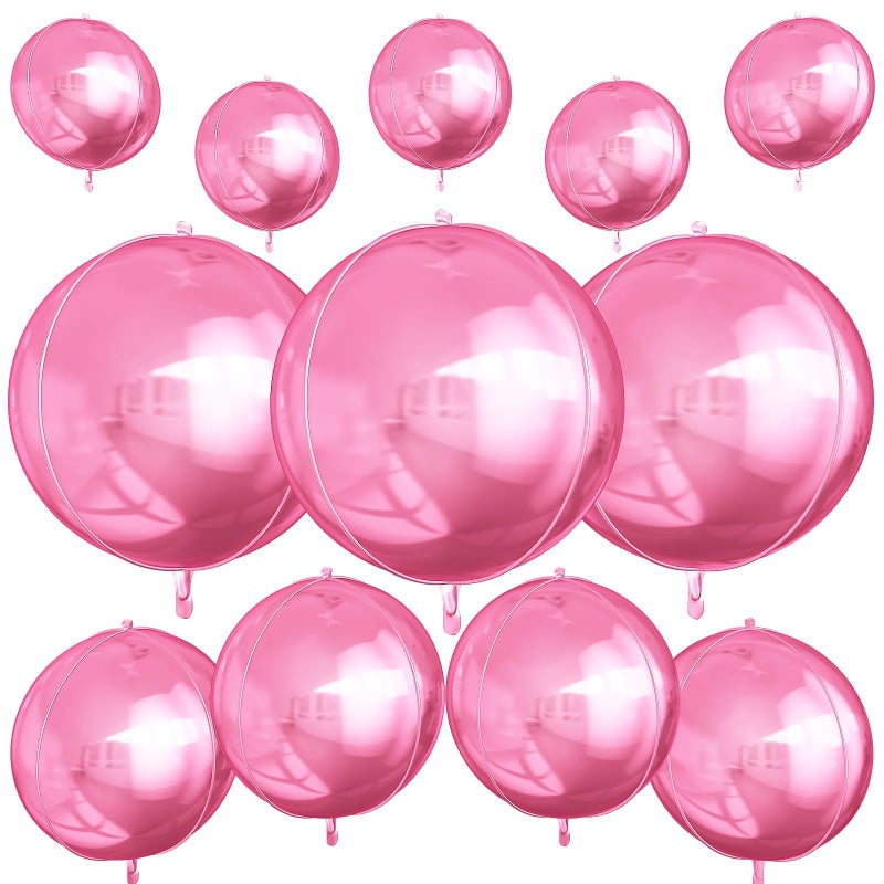 Vibzox 12Pcs Pink Round Foil Balloons, 22" 15" 10" 4D Helium Ball Balloon, Metallic Pink Foil Balloon for Birthday Valentine's Day Graduation Wedding Anniversary Disco Prom Party Decorations - Image 1