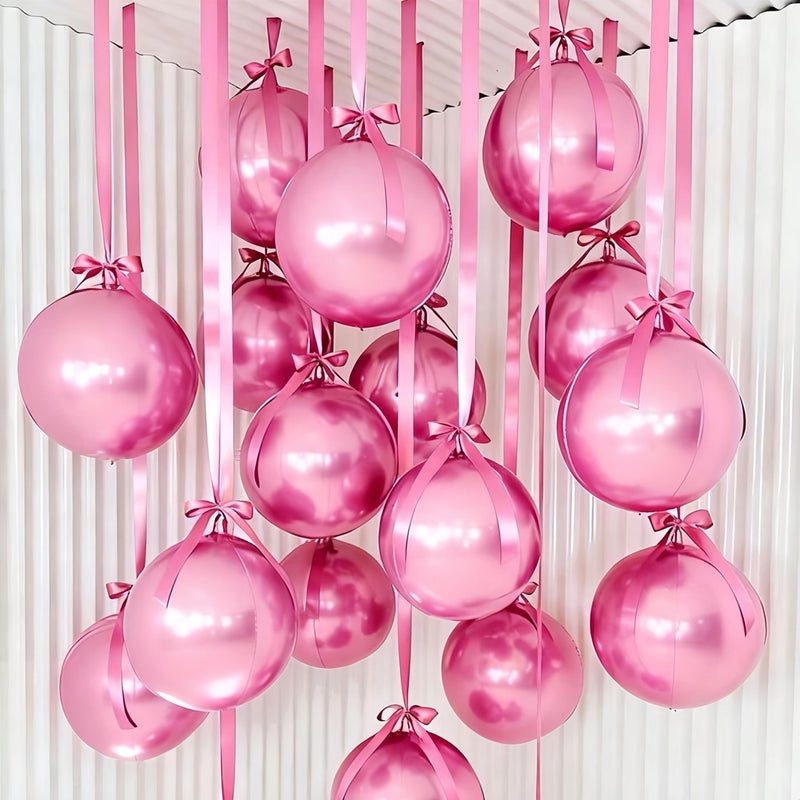 Vibzox 12Pcs Pink Round Foil Balloons, 22" 15" 10" 4D Helium Ball Balloon, Metallic Pink Foil Balloon for Birthday Valentine's Day Graduation Wedding Anniversary Disco Prom Party Decorations - Image 3