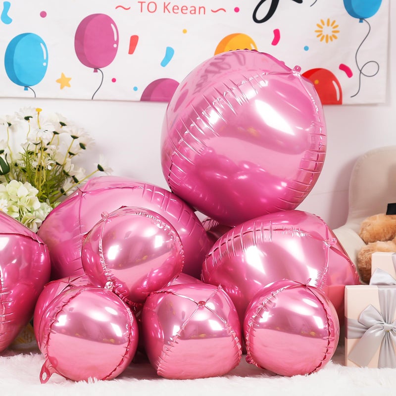 Vibzox 12Pcs Pink Round Foil Balloons, 22" 15" 10" 4D Helium Ball Balloon, Metallic Pink Foil Balloon for Birthday Valentine's Day Graduation Wedding Anniversary Disco Prom Party Decorations - Image 5