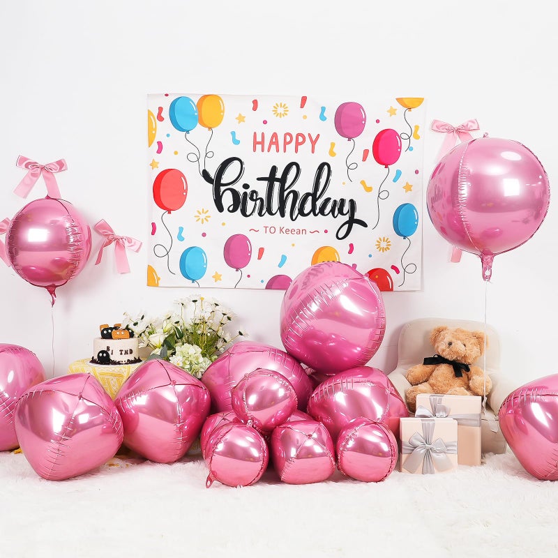 Vibzox 12Pcs Pink Round Foil Balloons, 22" 15" 10" 4D Helium Ball Balloon, Metallic Pink Foil Balloon for Birthday Valentine's Day Graduation Wedding Anniversary Disco Prom Party Decorations - Image 4