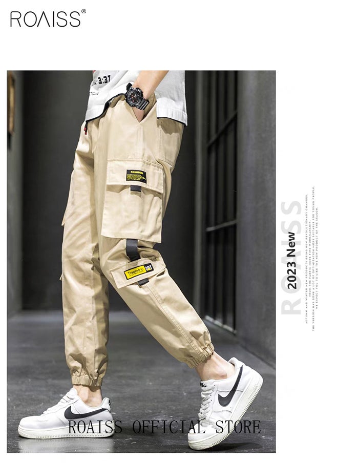 roaiss Men's Cargo Pants Casual Pants with Elastic Drawstring Suitable for Various Body Types Simple and Trendy  - Image 3