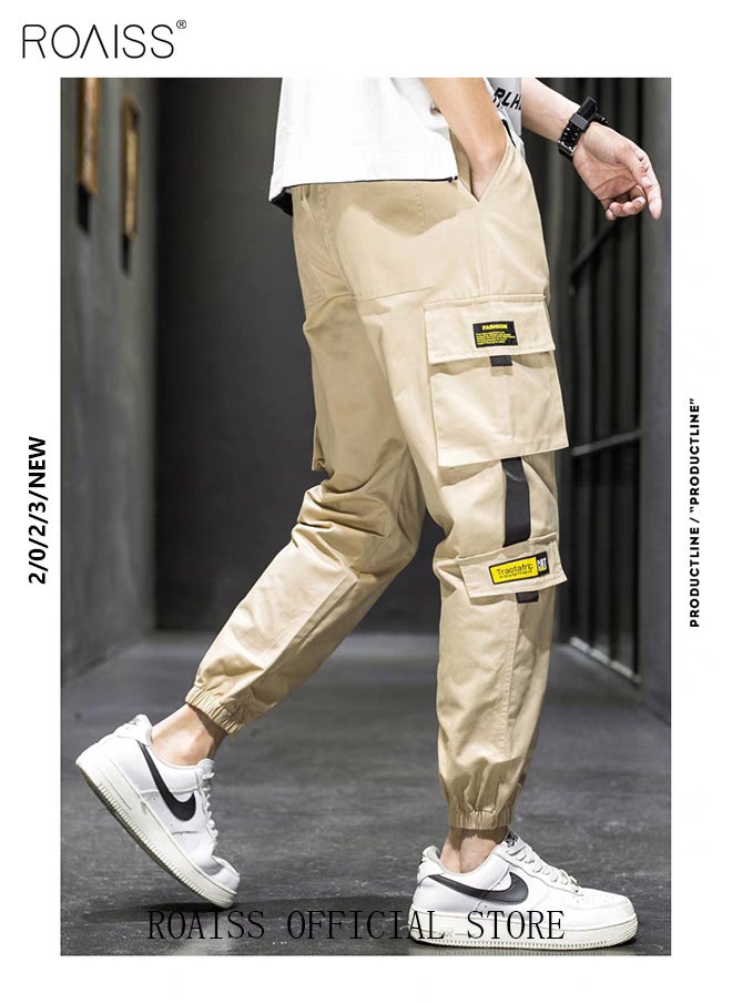 roaiss Men's Cargo Pants Casual Pants with Elastic Drawstring Suitable for Various Body Types Simple and Trendy  - Image 1