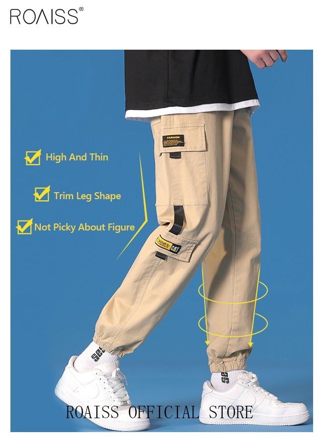 رويس بنطلونات كارغو أنيقة للرجال، بنطلونات رياضية برباط مع أرجل ضيقة وتصميم ضيق، بنطلونات رياضية برباط عند الكاحل مع جيوب متعددة، مناسبة للارتداء اليومي أو الأنشطة الخارجية أو أي أنشطة بدنية - Image 4