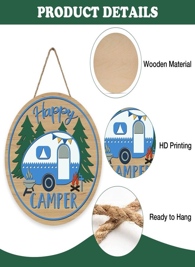 Bolisom Happy Camper Front Door Sign, Camping RV Pine Tree Wood Hanger Outdoor Outside Home Decor, Campsite Campfire Farmhouse Wooden Wreath Indoor Wall Hanging Decoration - Image 3