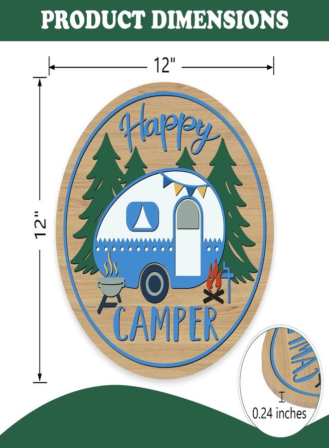 Bolisom Happy Camper Front Door Sign, Camping RV Pine Tree Wood Hanger Outdoor Outside Home Decor, Campsite Campfire Farmhouse Wooden Wreath Indoor Wall Hanging Decoration - Image 2