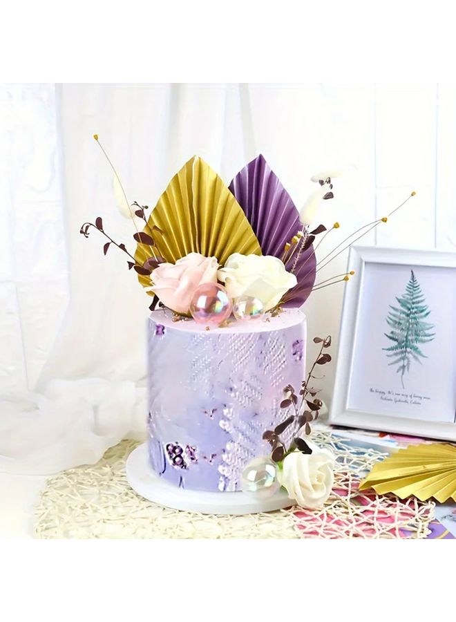 4pcs Red Golden Leaves Fan Cake Topper Set Elegant Baking Decoration for Birthday Cakes - Image 3