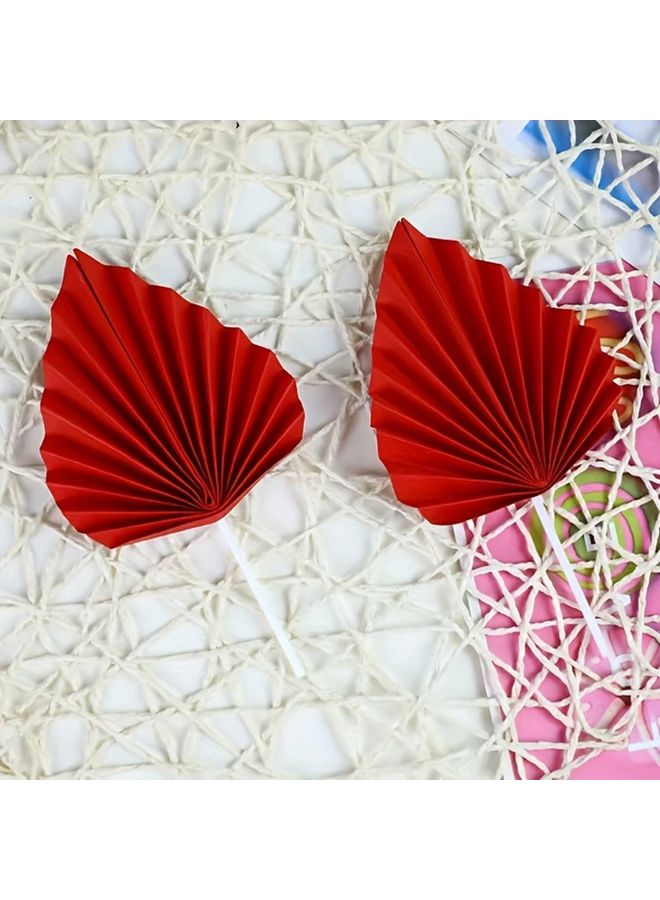 4pcs Red Golden Leaves Fan Cake Topper Set Elegant Baking Decoration for Birthday Cakes - Image 1