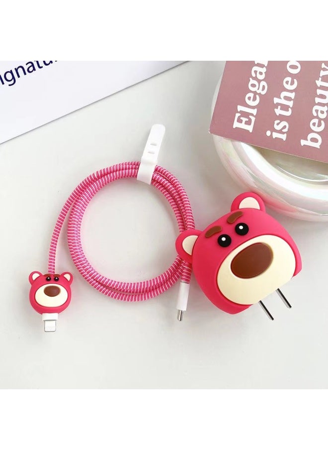 Generic - 2024 Four-piece Charger Protective Cover For Apple 15 Fast Charging Protective Cover 18W/20W Charger-Specifications:20. Pooh (set Of Four) Big And Small Heads + 1.4m Wire Rope + Tie - Image 1