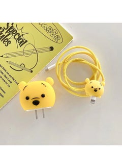 2024 Four-piece Charger Protective Cover For Apple 15 Fast Charging Protective Cover 18W/20W Charger-Specifications:20. Pooh (set Of Four) Big And Small Heads + 1.4m Wire Rope + Tie