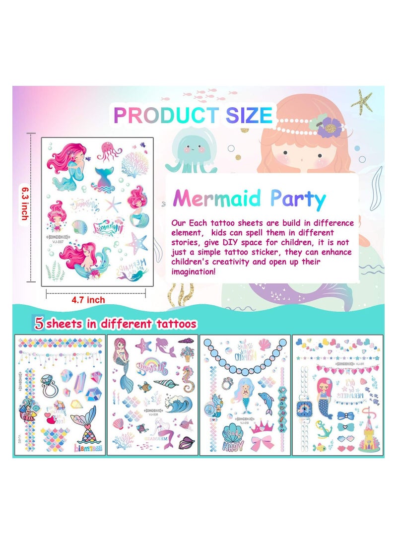 5-Piece Glitter Mermaid Temporary Tattoos stickers  For Kids  - Image 2