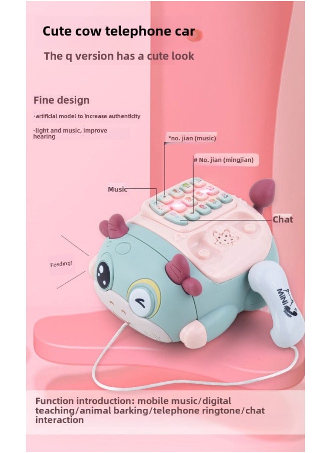Children's Toy Simulation Telephone For Boys And Girls Educational Early Education Music Multi-functional Baby Enlightenment Cartoon Telephone Car-Color:RS5691 Meng Niu Telephone Car (6 PCs And 1 Display Box)  - Image 3