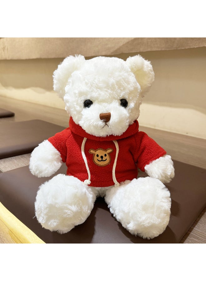 Cute Teddy Bear Plush Toy Bear Doll Hug Bear Doll Children Bear Birthday Gift-Color:White Bear Red Sweatshirt-Height:38cm +window Bag - Image 1