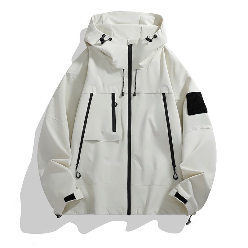 Generic J91 Trendy Front-line Mens and Womens Jacket 2024 Autumn Outdoor Sports Leisure Hooded Functional Tooling Bag Ivory white