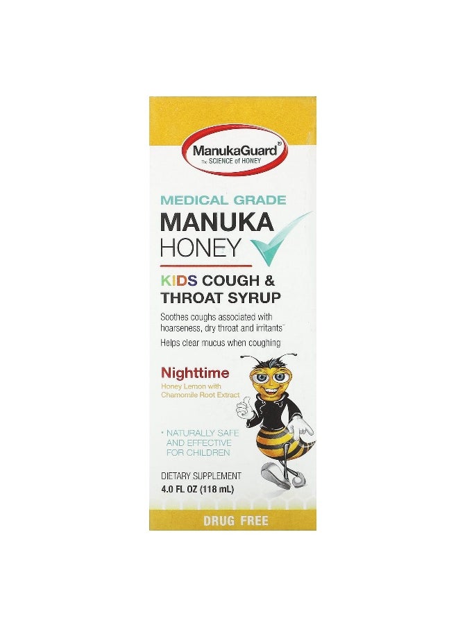 ManukaGuard ManukaGuard, Manuka Honey, Kids Cough & Throat Syrup, Nighttime, Honey Lemon, 4 fl oz (118 ml)  - Image 1