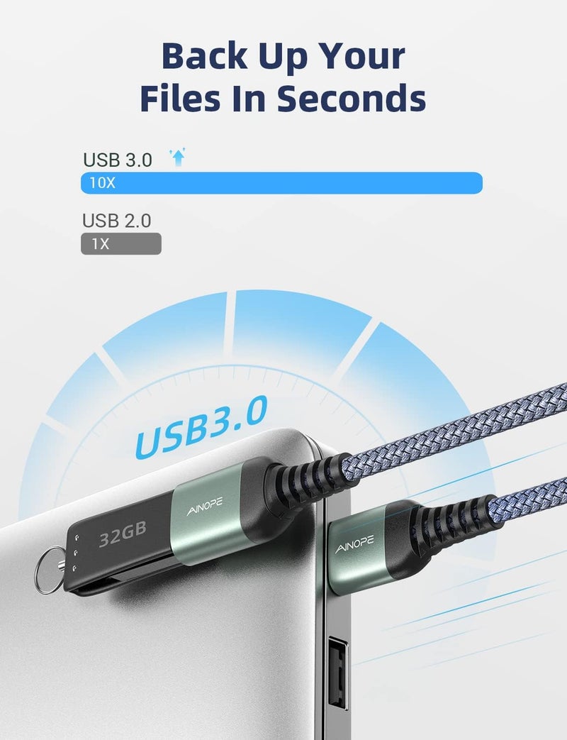 Ainope كابل تمديد USB، موسع USB، كابل تمديد USB 3.0، سلك ذكر إلى أنثى لنقل بيانات عالي متوافق مع كاميرا الويب، لوحة مفاتيح USB، محرك فلاش، قرص صلب، طابعة، 20 قدم، رمادي - Image 4