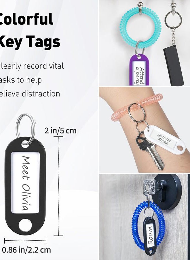Uniclife 10 Pcs Wrist Spring Spiral Coil Keychains & 10 Pcs Key Tag Labels Plastic Colorful Stretchable Key Holder Wrist Bracelet Keychain with Label Hair Tie for ID Badge Sauna Gym Pool and Sport - Image 5